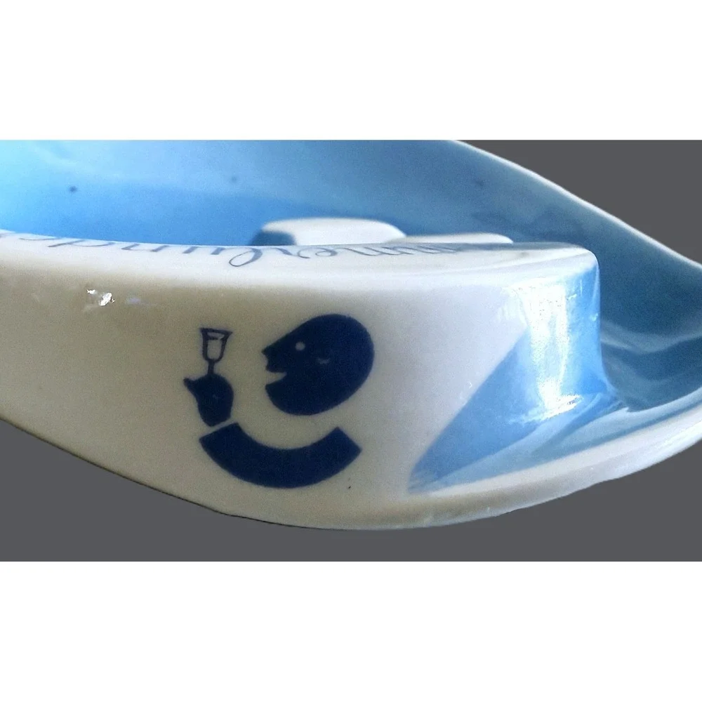 Bommerlunder Aquavit Bavaria Ceramic Ashtray Vintage Barware Blue White Freeform